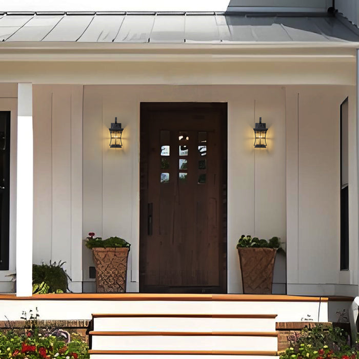 2-Pack 13.25in. Matte Black Outdoor Wall Light Fixtures with Seeded Glass Shade