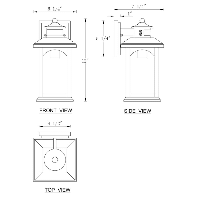 2-Pack 12in. Oil Rubbed Bronze Motion Sensor & Dusk to Dawn Outdoor Wall Lantern with Water Ripple Glass