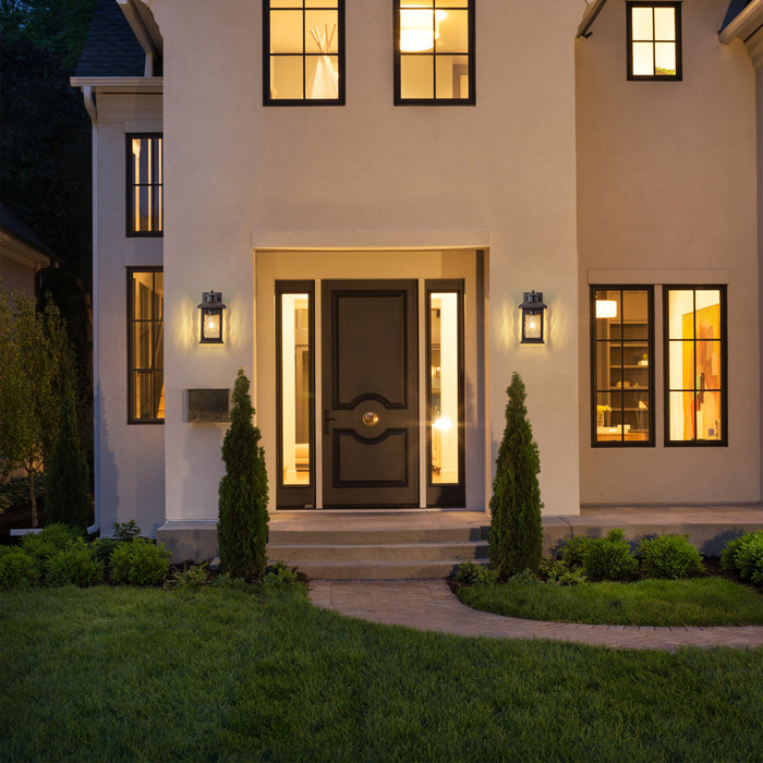 C Cattleya 2-Pack 12in. Oil Rubbed Bronze Motion Sensor & Dusk to Dawn Outdoor Wall Lantern with Water Ripple Glass