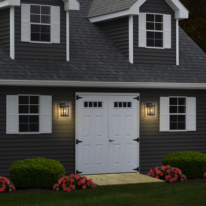 2-Pack 12in. Oil Rubbed Bronze Motion Sensor & Dusk to Dawn Outdoor Wall Lantern with Water Ripple Glass