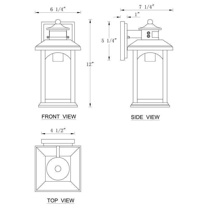 2-Pack 12in. Oil Rubbed Bronze Motion Sensor & Dusk to Dawn Outdoor Wall Lantern with Water Ripple Glass