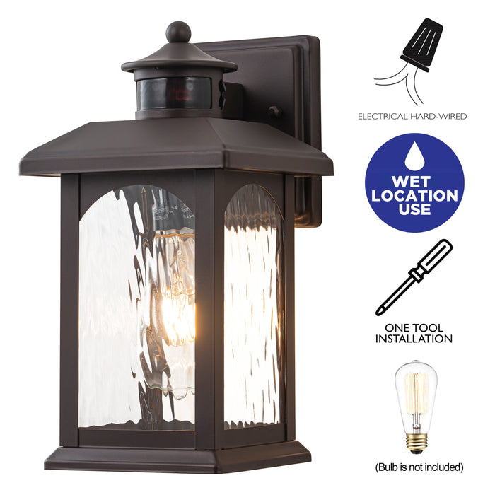 C Cattleya 2-Pack 12in. Oil Rubbed Bronze Motion Sensor & Dusk to Dawn Outdoor Wall Lantern with Water Ripple Glass