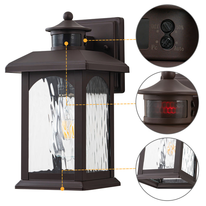 2-Pack 12in. Oil Rubbed Bronze Motion Sensor & Dusk to Dawn Outdoor Wall Lantern with Water Ripple Glass