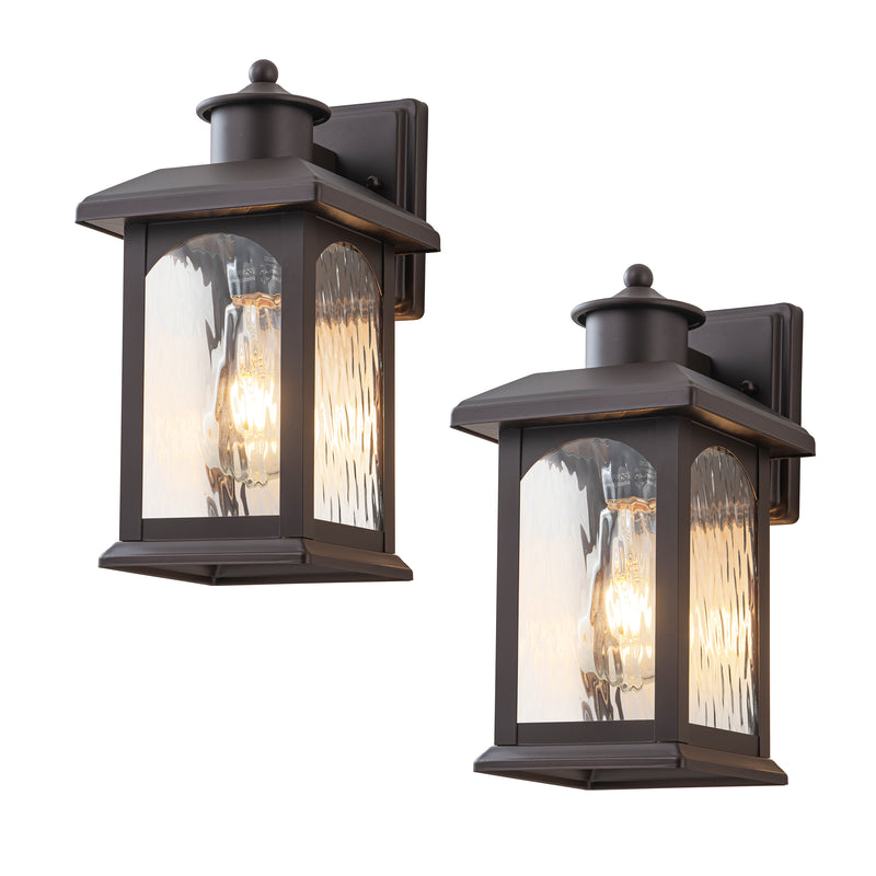 2-Pack 12in. Oil Rubbed Bronze Outdoor Wall Lantern with Water Ripple Glass