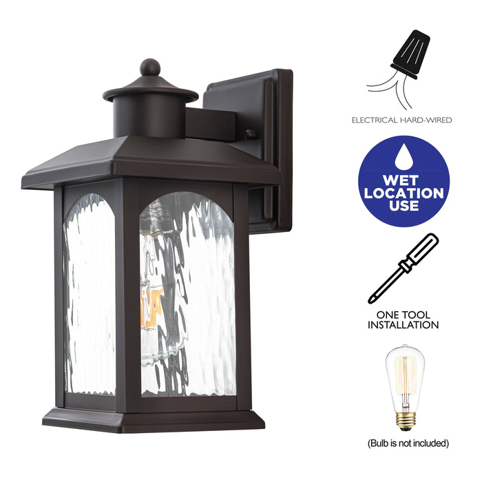 2-Pack 12in. Oil Rubbed Bronze Outdoor Wall Lantern with Water Ripple Glass