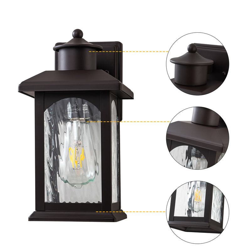 2-Pack 12in. Oil Rubbed Bronze Outdoor Wall Lantern with Water Ripple Glass