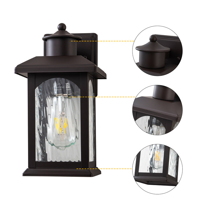 2-Pack 12in. Oil Rubbed Bronze Outdoor Wall Lantern with Water Ripple Glass