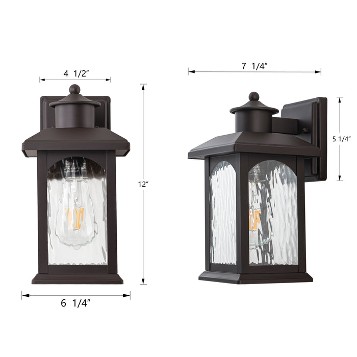 2-Pack 12in. Oil Rubbed Bronze Outdoor Wall Lantern with Water Ripple Glass