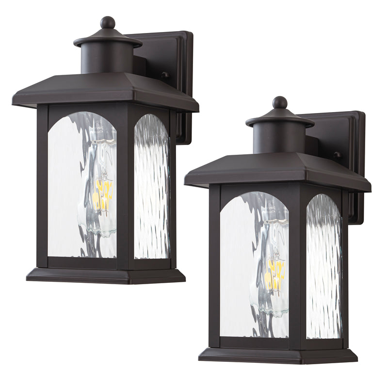 2-Pack 12in. Oil Rubbed Bronze Outdoor Wall Lantern with Water Ripple Glass