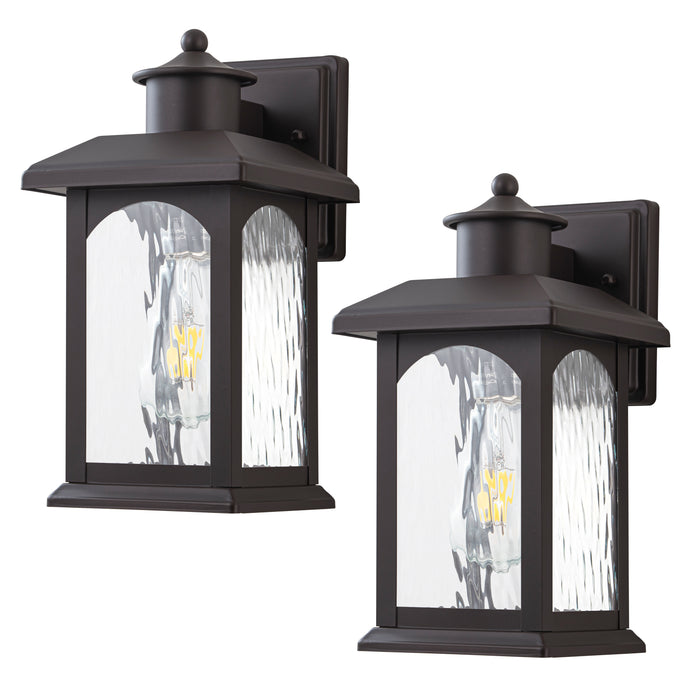 2-Pack 12in. Oil Rubbed Bronze Outdoor Wall Lantern with Water Ripple Glass