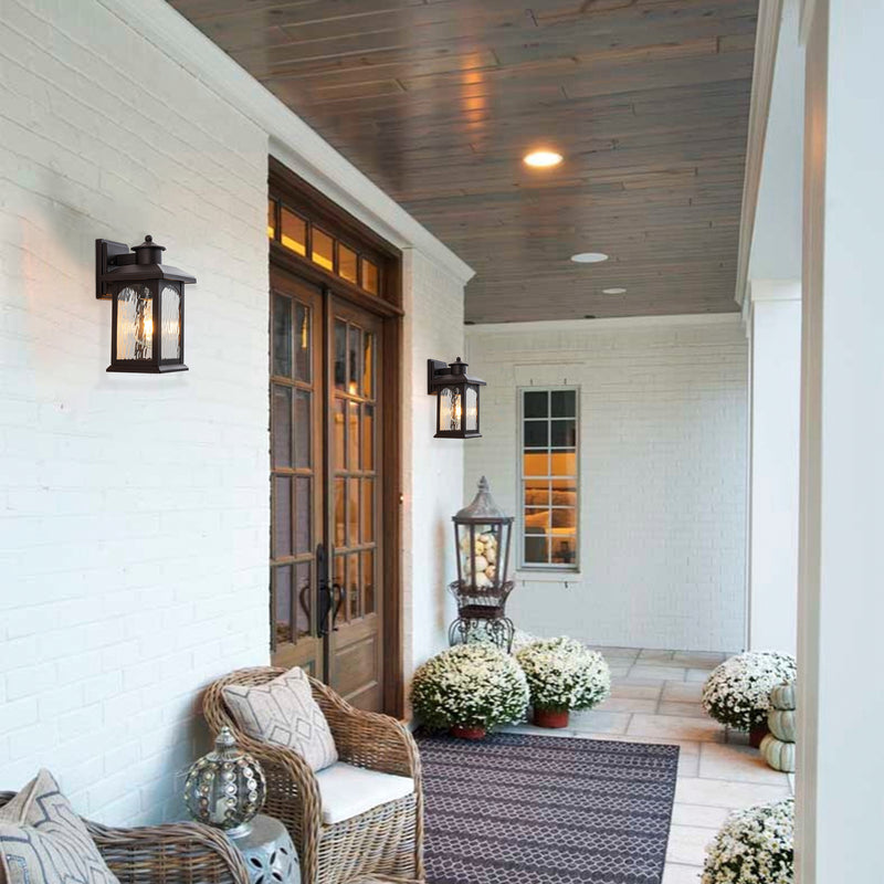 2-Pack 12in. Oil Rubbed Bronze Outdoor Wall Lantern with Water Ripple Glass