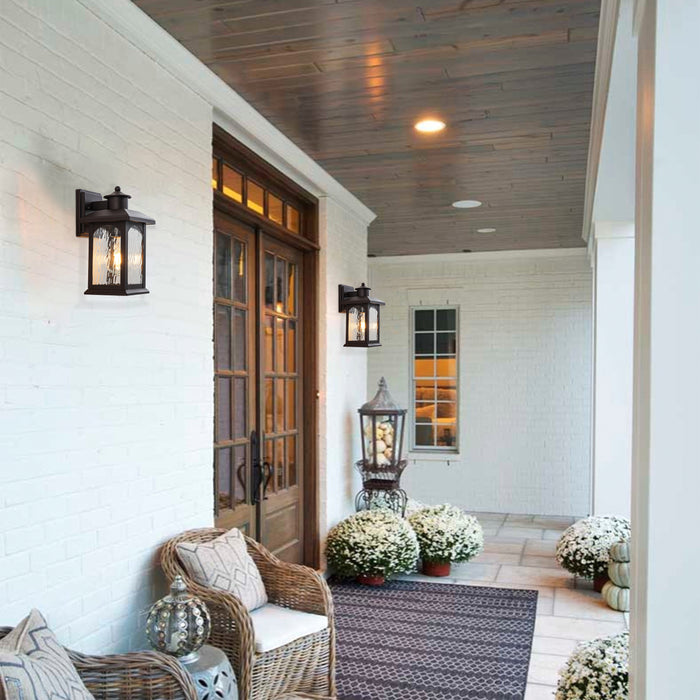 2-Pack 12in. Oil Rubbed Bronze Outdoor Wall Lantern with Water Ripple Glass
