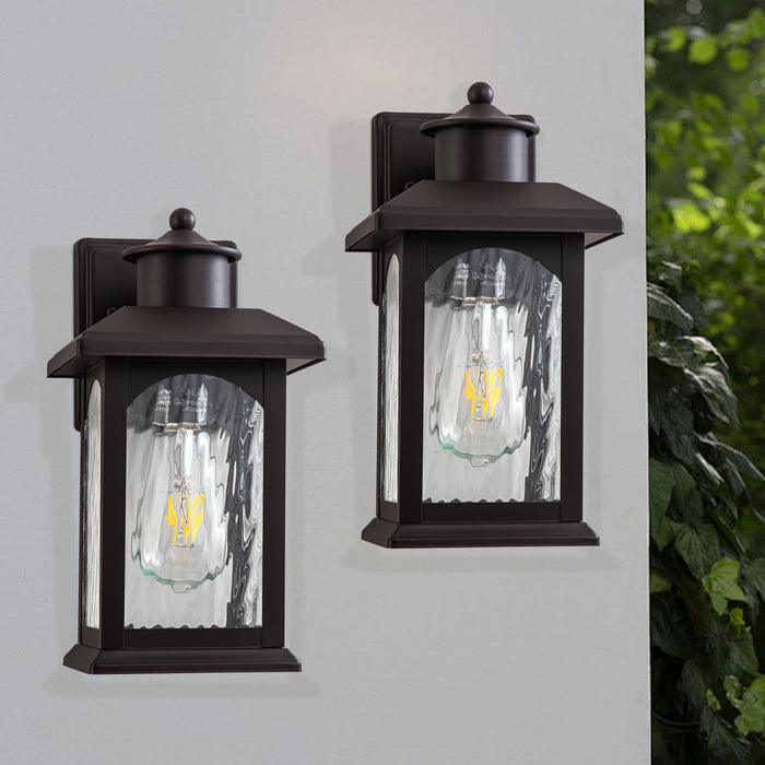 2-Pack 12in. Oil Rubbed Bronze Outdoor Wall Lantern with Water Ripple Glass