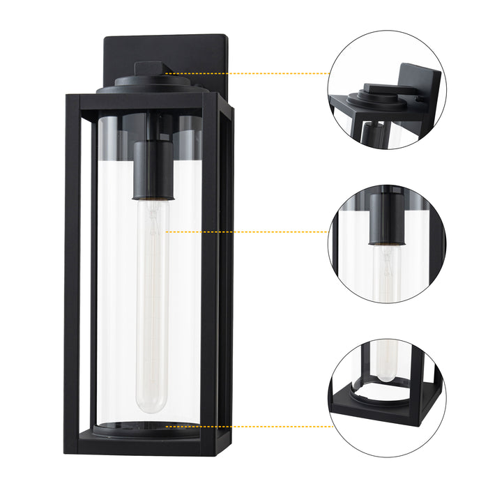 2 Pack Matte Black Outdoor Wall Light with Cylinder Clear Glass Shade