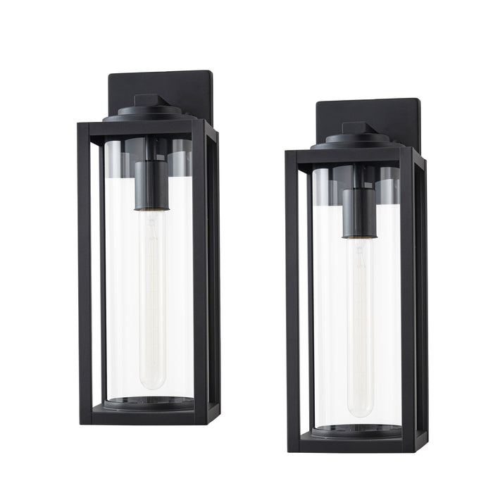 2 Pack Matte Black Outdoor Wall Light with Cylinder Clear Glass Shade