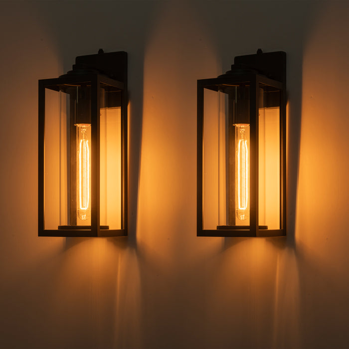 2 Pack Dusk to Dawn Matte Black Outdoor Wall Light with Cylinder Clear Glass Shade
