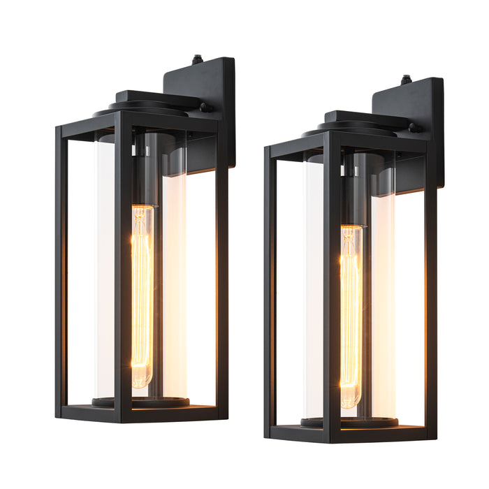 2 Pack Dusk to Dawn Matte Black Outdoor Wall Light with Cylinder Clear Glass Shade