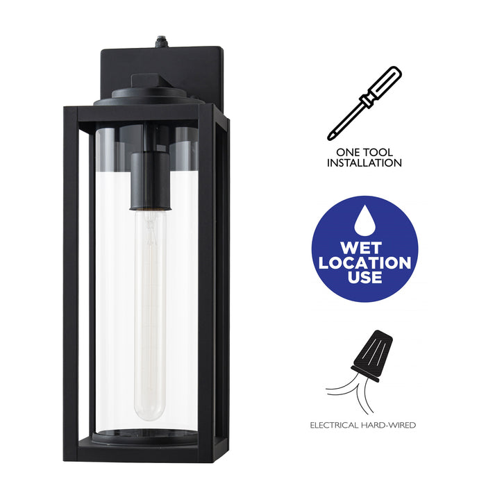 2 Pack Dusk to Dawn Matte Black Outdoor Wall Light with Cylinder Clear Glass Shade