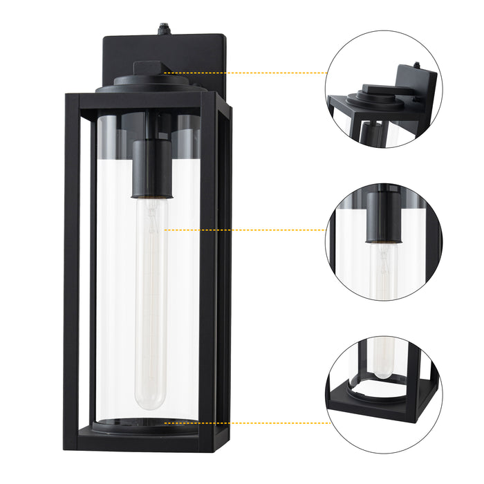 2 Pack Dusk to Dawn Matte Black Outdoor Wall Light with Cylinder Clear Glass Shade