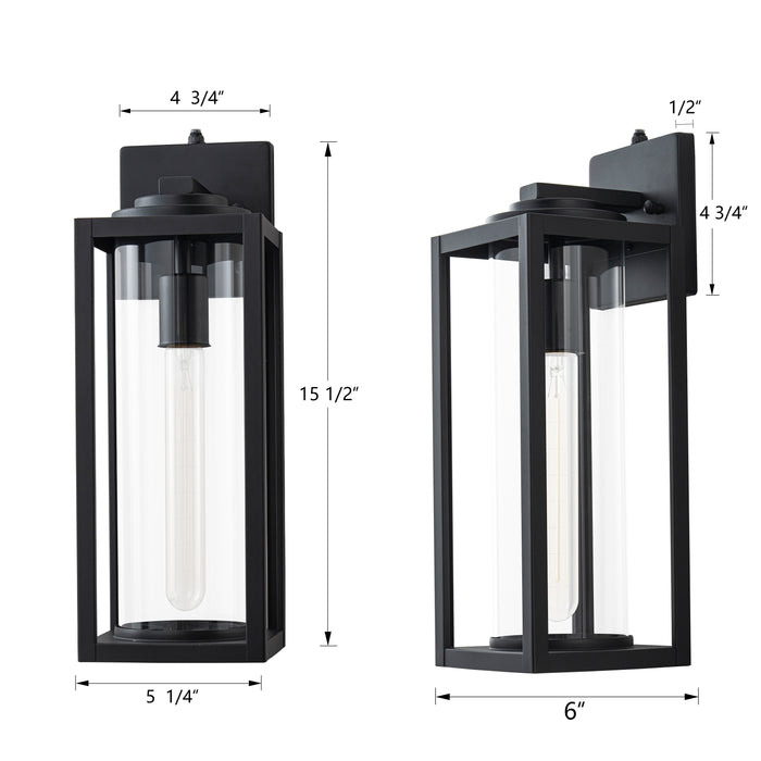 2 Pack Dusk to Dawn Matte Black Outdoor Wall Light with Cylinder Clear Glass Shade