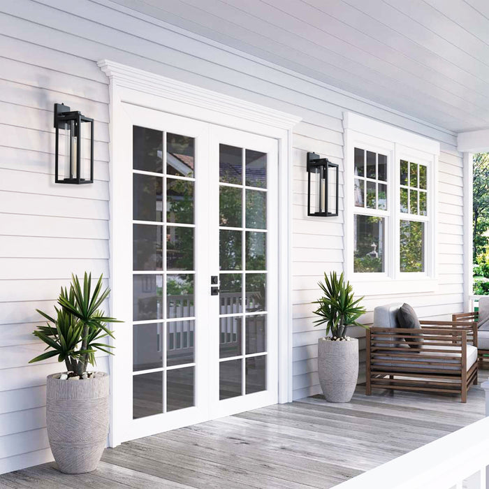 2 Pack Dusk to Dawn Matte Black Outdoor Wall Light with Cylinder Clear Glass Shade