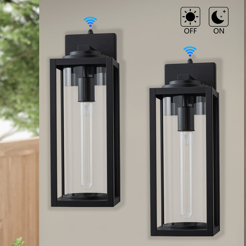 2 Pack Dusk to Dawn Matte Black Outdoor Wall Light with Cylinder Clear Glass Shade