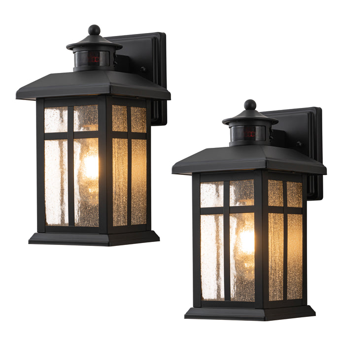 2 Pack Motion Sensor Dusk to Dawn Outdoor Wall Lantern Sconce with Clear Seeded Glass