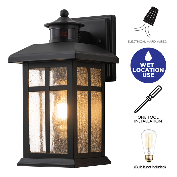 2 Pack Motion Sensor Dusk to Dawn Outdoor Wall Lantern Sconce with Clear Seeded Glass