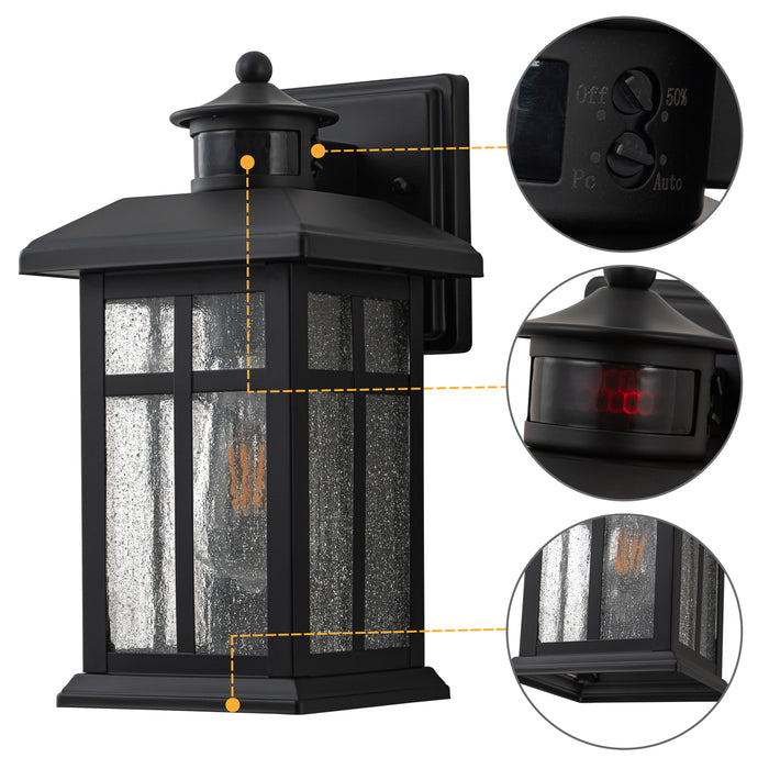 2 Pack Motion Sensor Dusk to Dawn Outdoor Wall Lantern Sconce with Clear Seeded Glass
