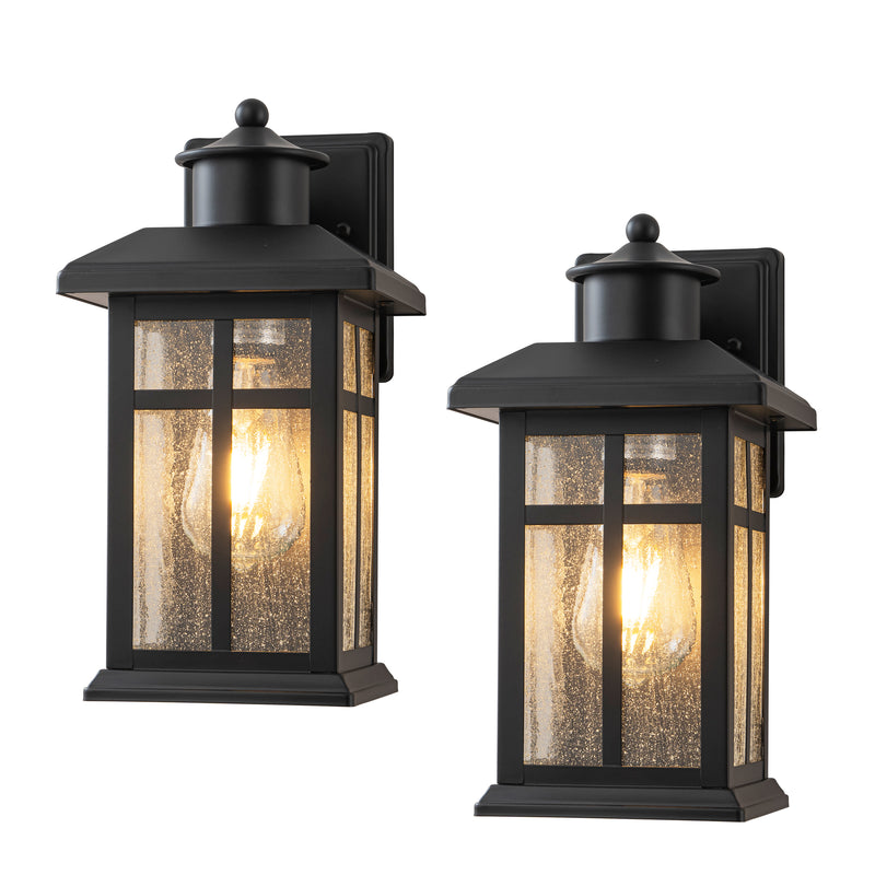 2 Pack Outdoor Wall Lantern Sconce with Clear Seeded Glass