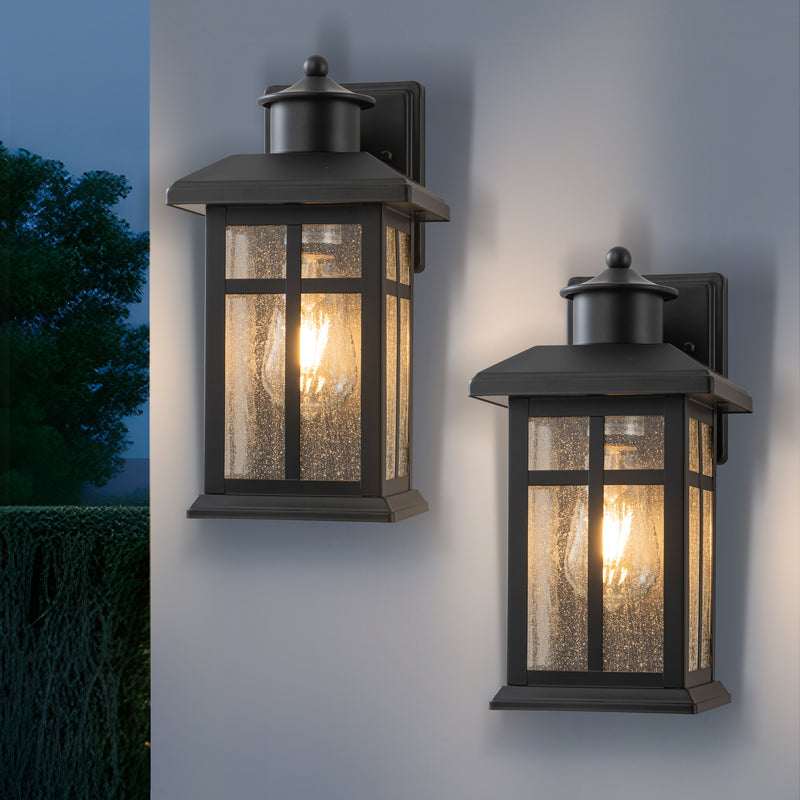 2 Pack Outdoor Wall Lantern Sconce with Clear Seeded Glass