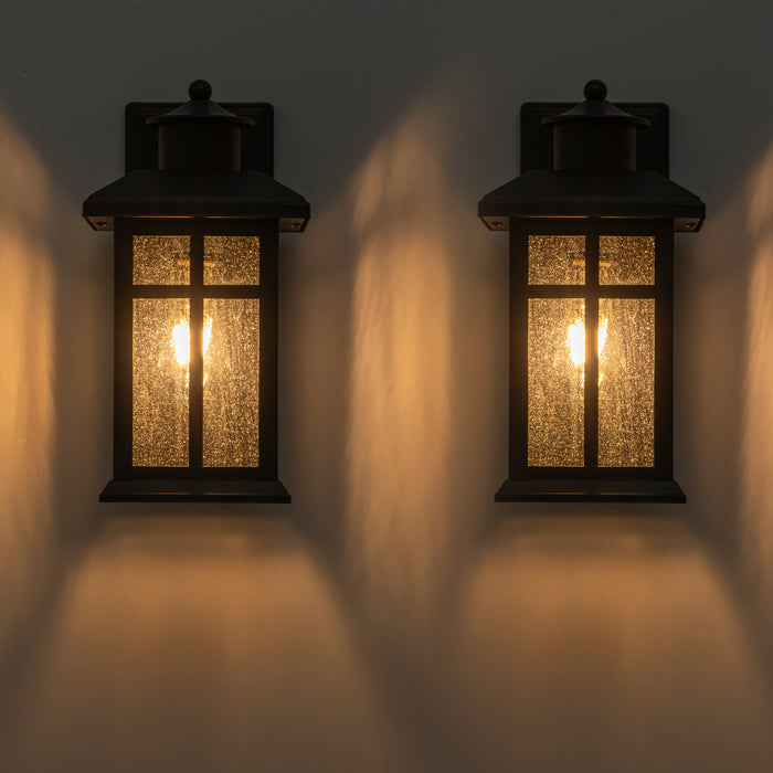 2 Pack Outdoor Wall Lantern Sconce with Clear Seeded Glass