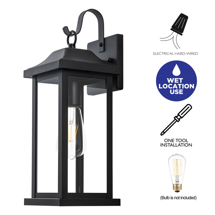 2 Pack Matte Black Outdoor Wall Lights With Clear Tempered Glass
