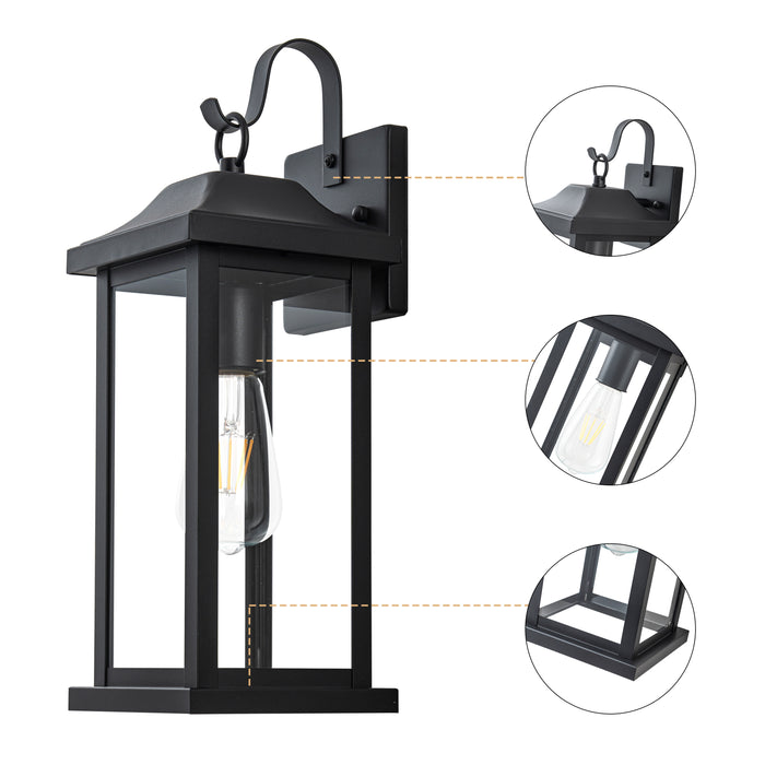 2 Pack Matte Black Outdoor Wall Lights With Clear Tempered Glass