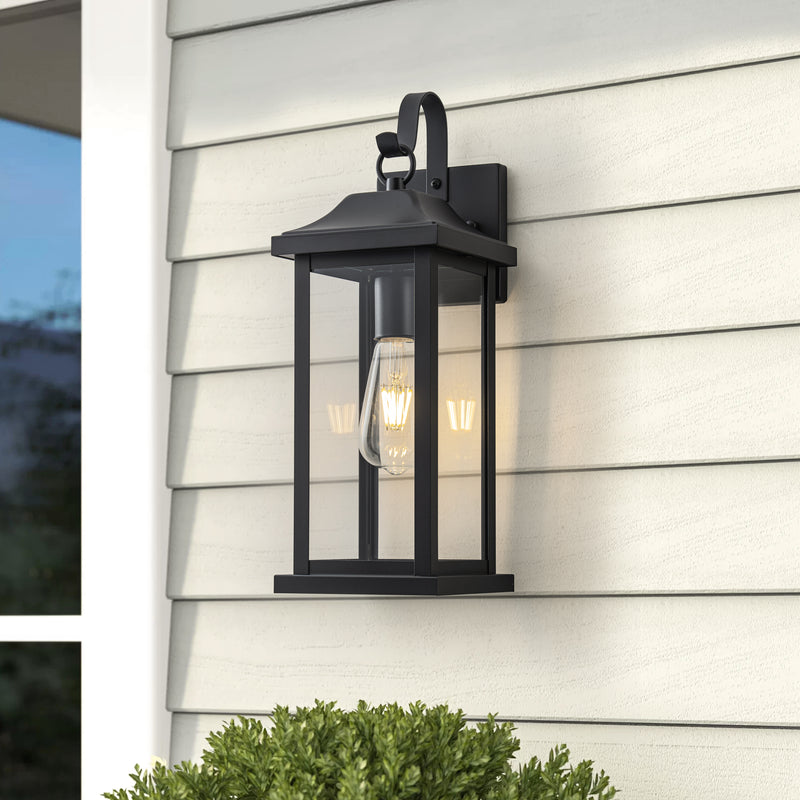 2 Pack Matte Black Outdoor Wall Lights With Clear Tempered Glass