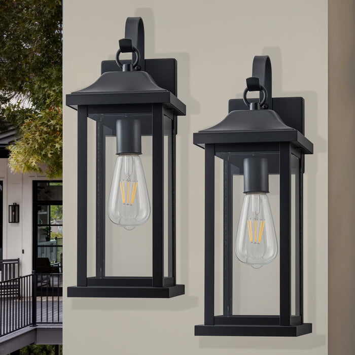 2 Pack Matte Black Outdoor Wall Lights With Clear Tempered Glass