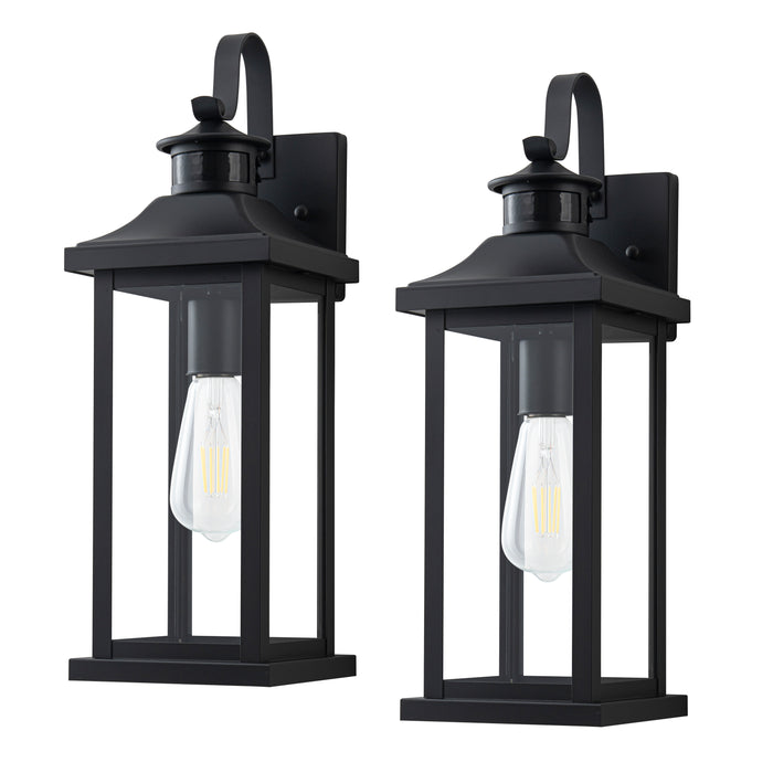 2 Pack Matte Black Motion Sensor Dusk to Dawn Outdoor Wall Lights With Clear Glass