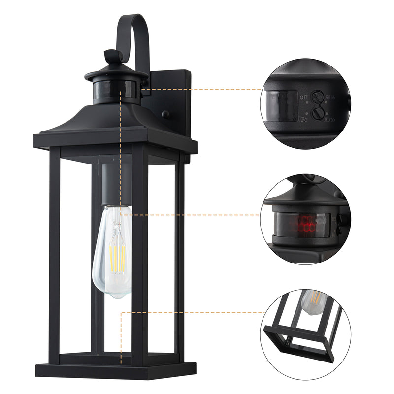 2 Pack Matte Black Motion Sensor Dusk to Dawn Outdoor Wall Lights With Clear Glass
