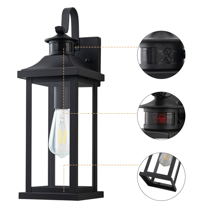 2 Pack Matte Black Motion Sensor Dusk to Dawn Outdoor Wall Lights With Clear Glass