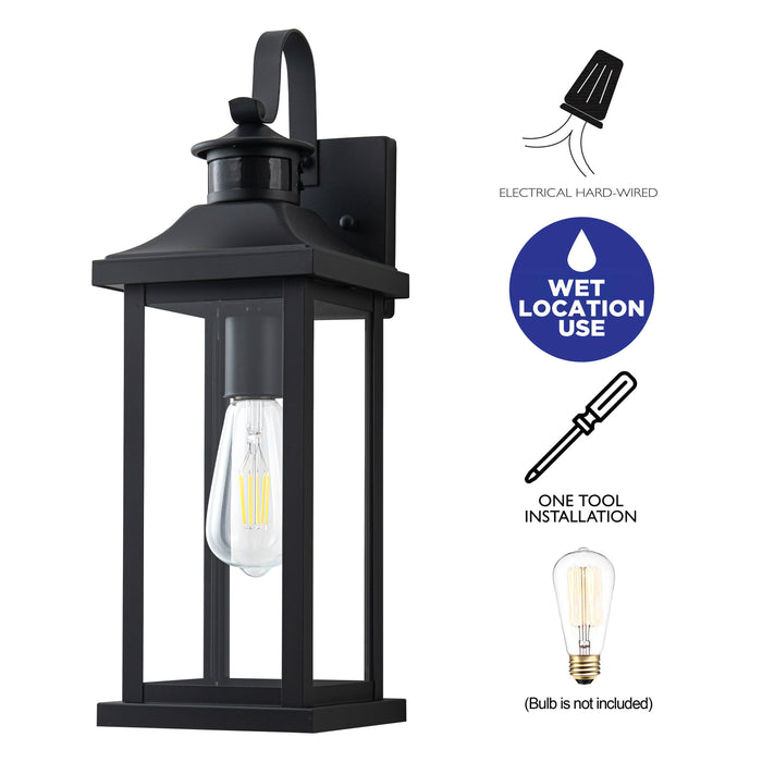 2 Pack Matte Black Motion Sensor Dusk to Dawn Outdoor Wall Lights With Clear Glass