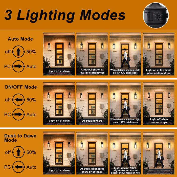 2 Pack Matte Black Motion Sensor Dusk to Dawn Outdoor Wall Lights With Clear Glass