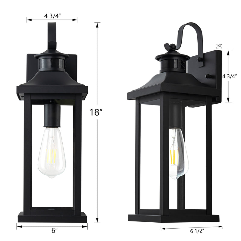 2 Pack Matte Black Motion Sensor Dusk to Dawn Outdoor Wall Lights With Clear Glass