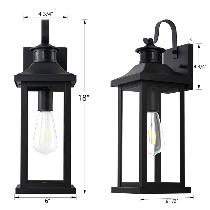 2 Pack Matte Black Motion Sensor Dusk to Dawn Outdoor Wall Lights With Clear Glass