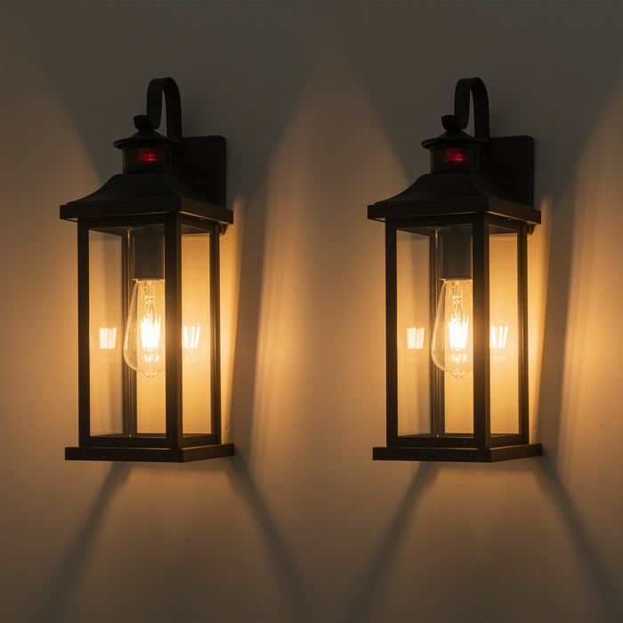 2 Pack Matte Black Motion Sensor Dusk to Dawn Outdoor Wall Lights With Clear Glass