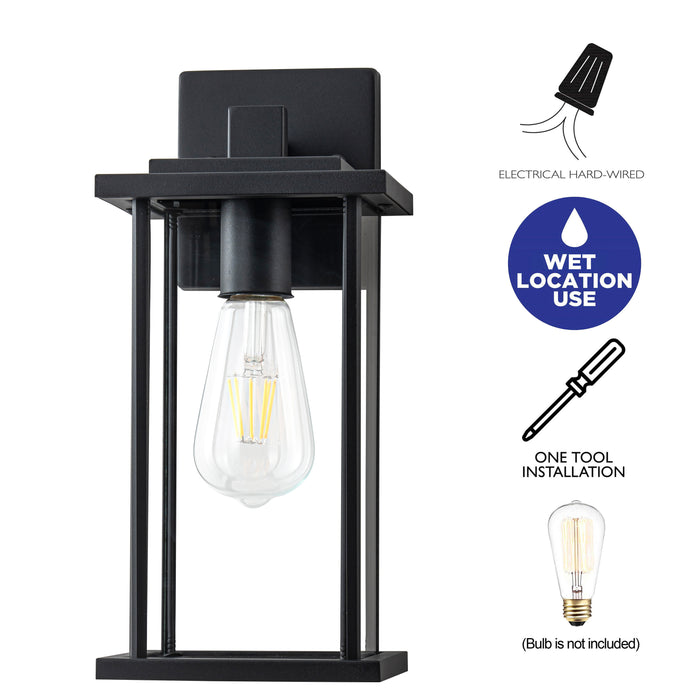 2 Pack Matte Black Outdoor Wall Lights with Clear Glass Shade
