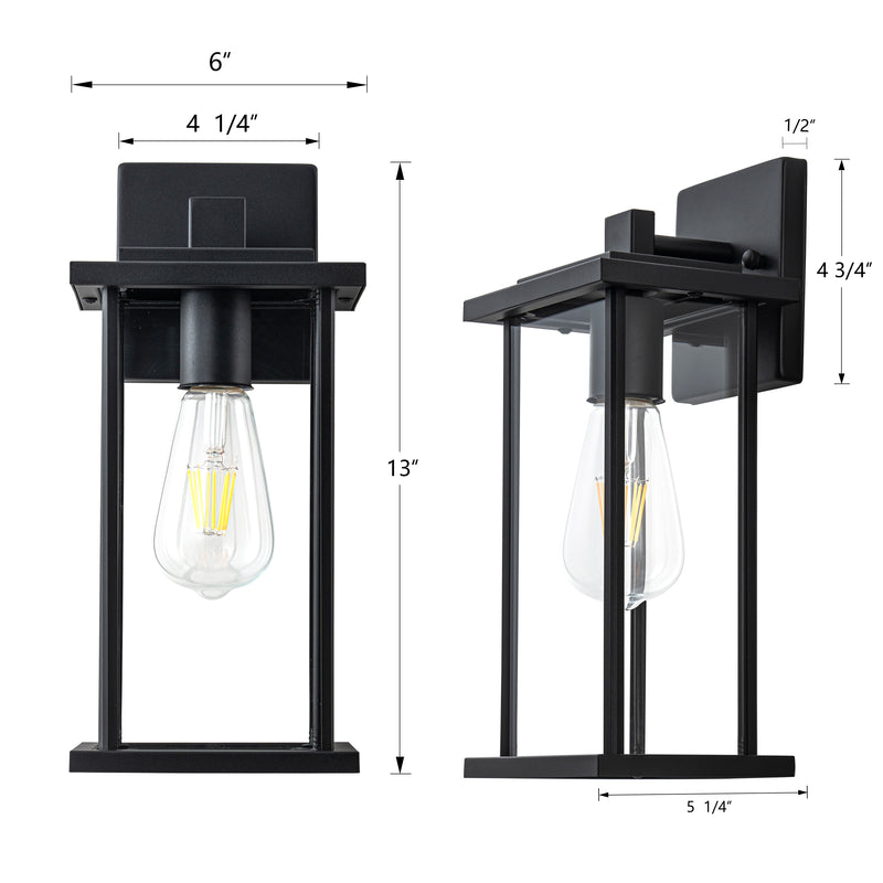 2 Pack Matte Black Outdoor Wall Lights with Clear Glass Shade