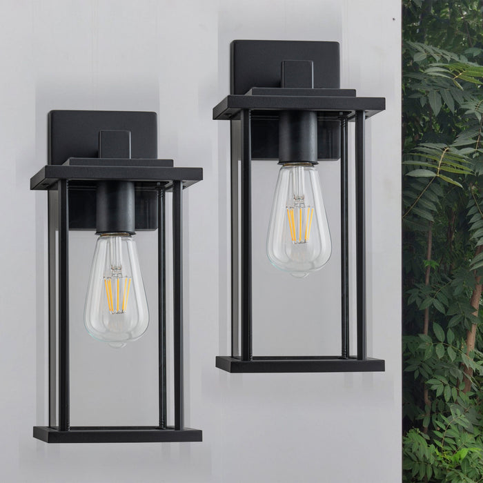 2 Pack Matte Black Outdoor Wall Lights with Clear Glass Shade