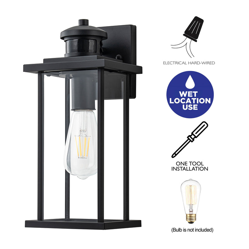 2 Pack Motion Sensor Dusk to Dawn Matte Black Outdoor Wall Lights with Clear Glass Shade