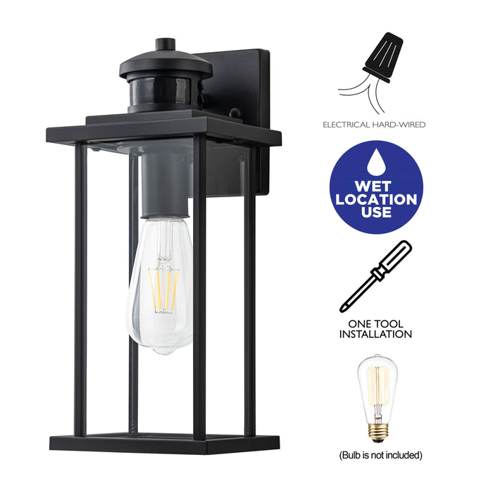 2 Pack Motion Sensor Dusk to Dawn Matte Black Outdoor Wall Lights with Clear Glass Shade