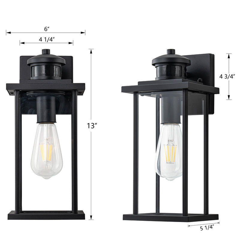 2 Pack Motion Sensor Dusk to Dawn Matte Black Outdoor Wall Lights with Clear Glass Shade